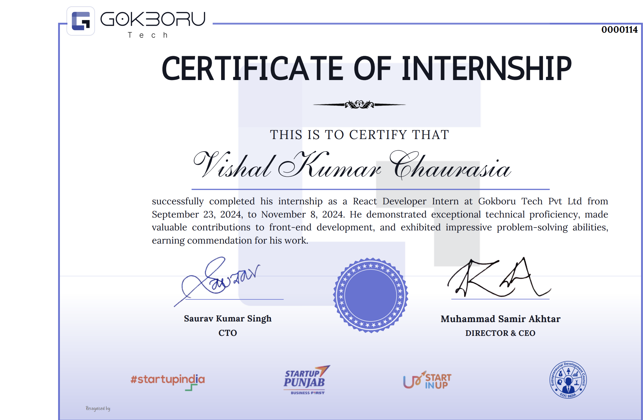 Internship Certificate